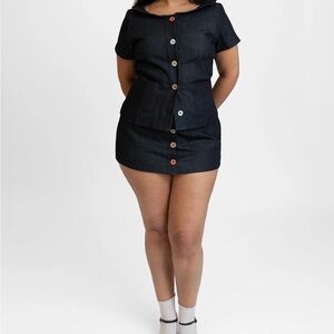 Dark Denim Mini Skirt with Button Front